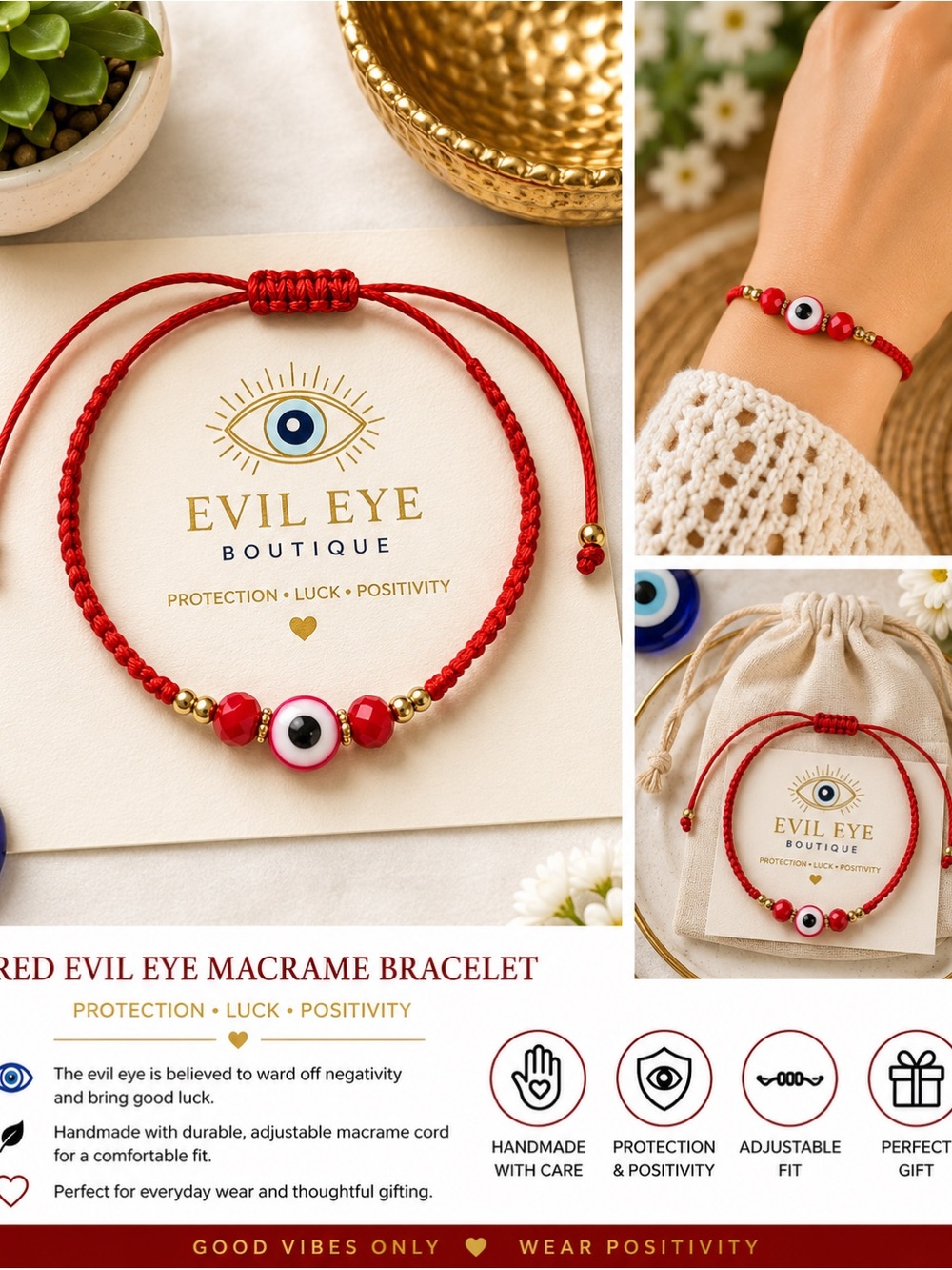 Red Macramé Bracelet – Protection & Luck
